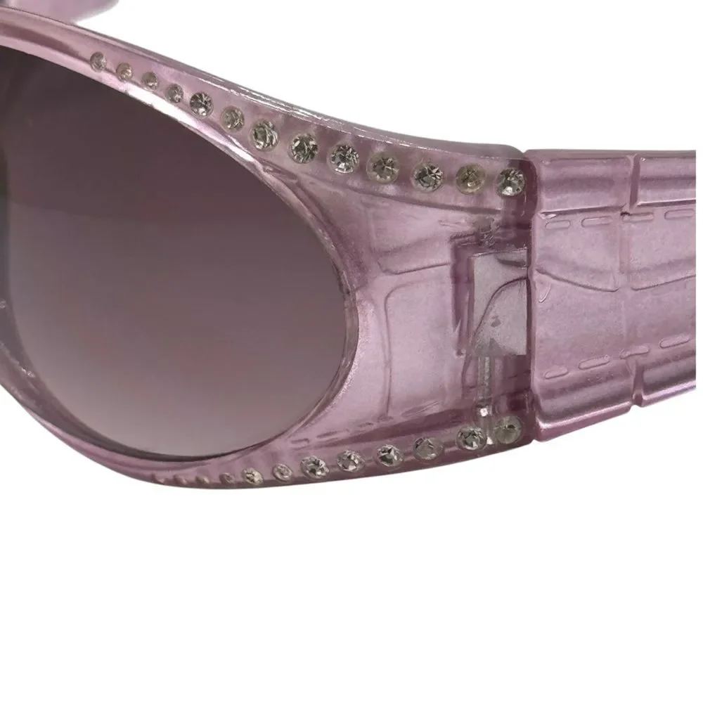 Elegant Pink Wrap Sunglasses with Rhinestone Trim and Croc Molded Arms